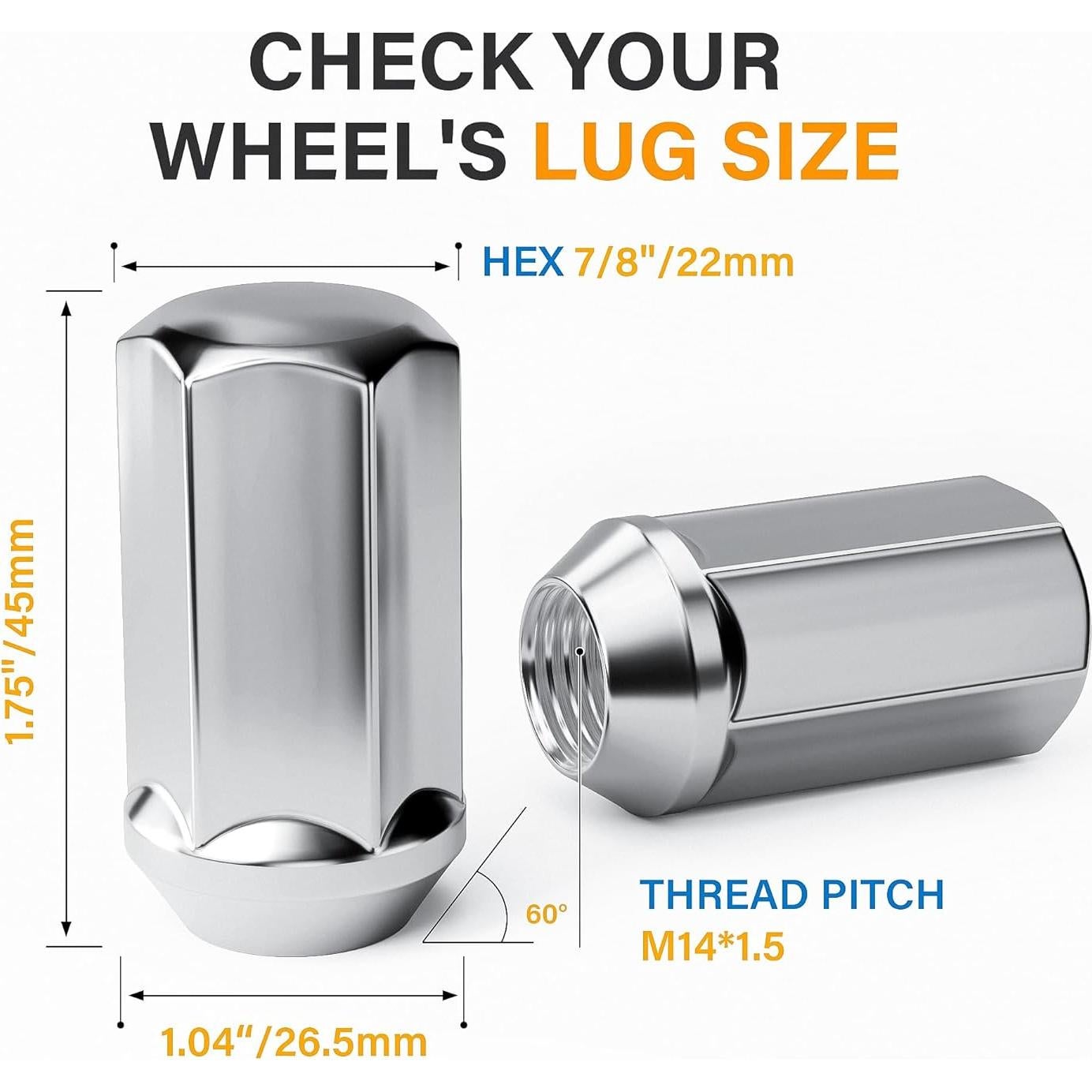 Tuercas de rueda YONGSHENGONE M14x1.5 cromo 48mm 24 piezas