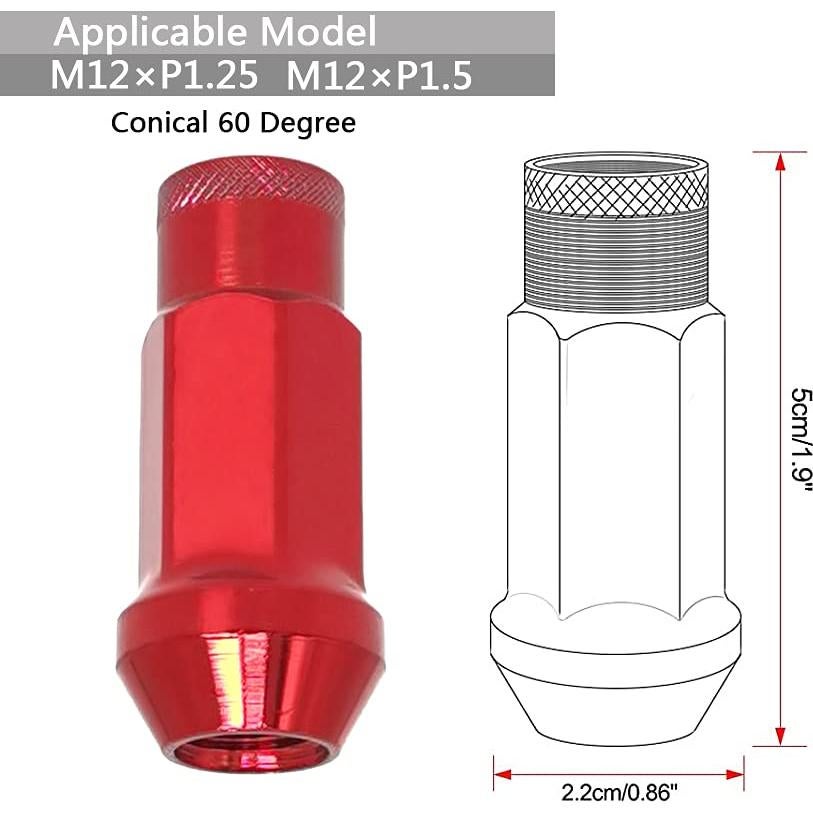 Tuercas de Rueda M12x1.5 SOROPARTS Juego 22 Piezas Color Rojo