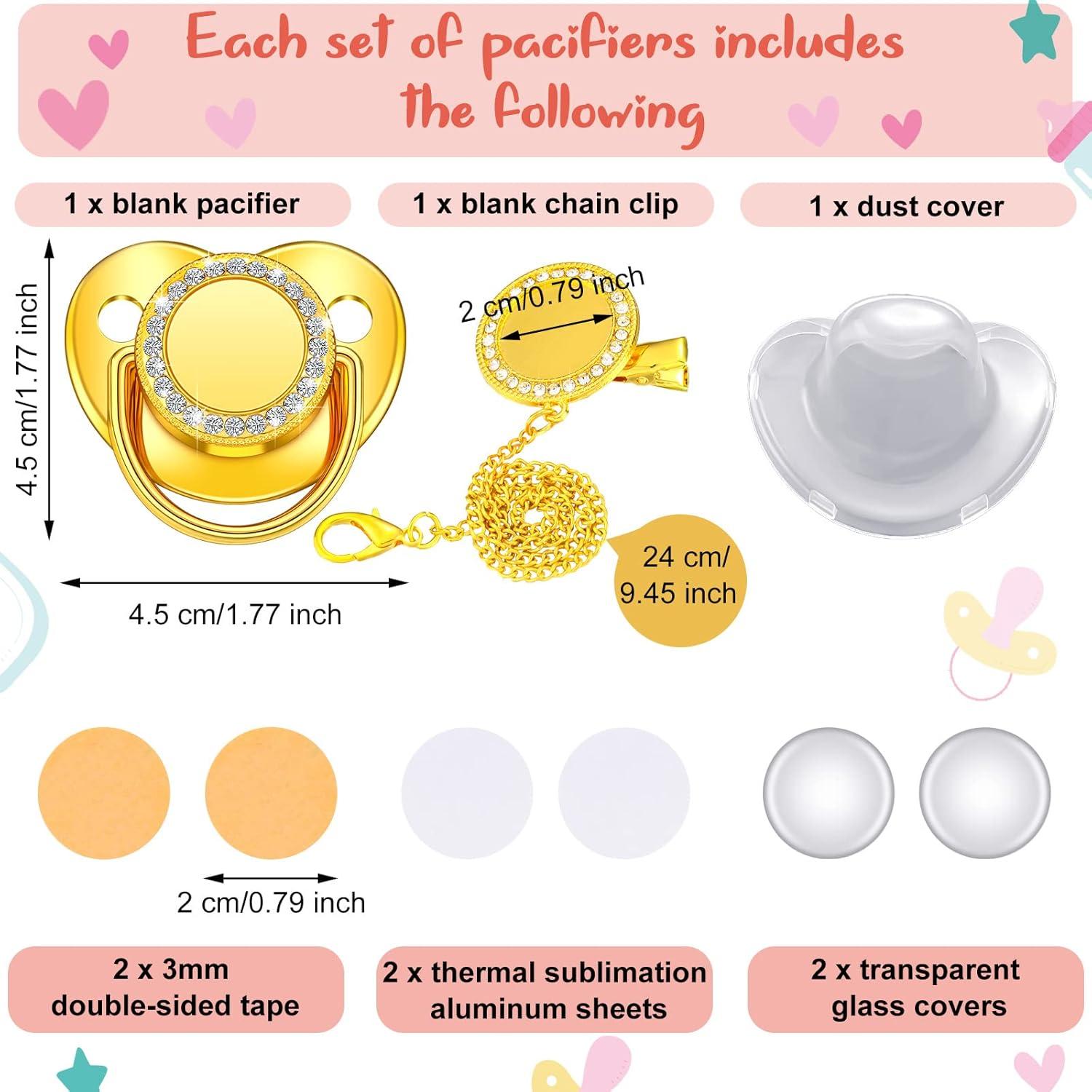 Juego de 3 Chupetes Personalizados con Clip Brillante - Silicona