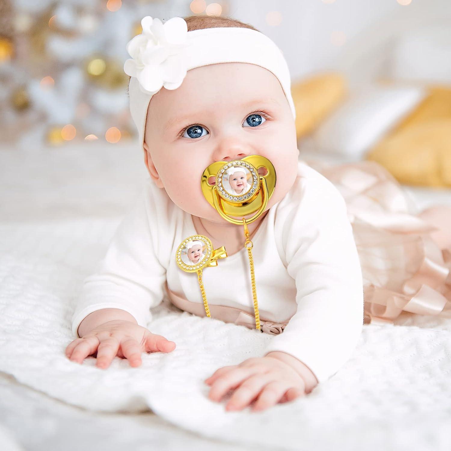 Juego de 3 Chupetes Personalizados con Clip Brillante - Silicona