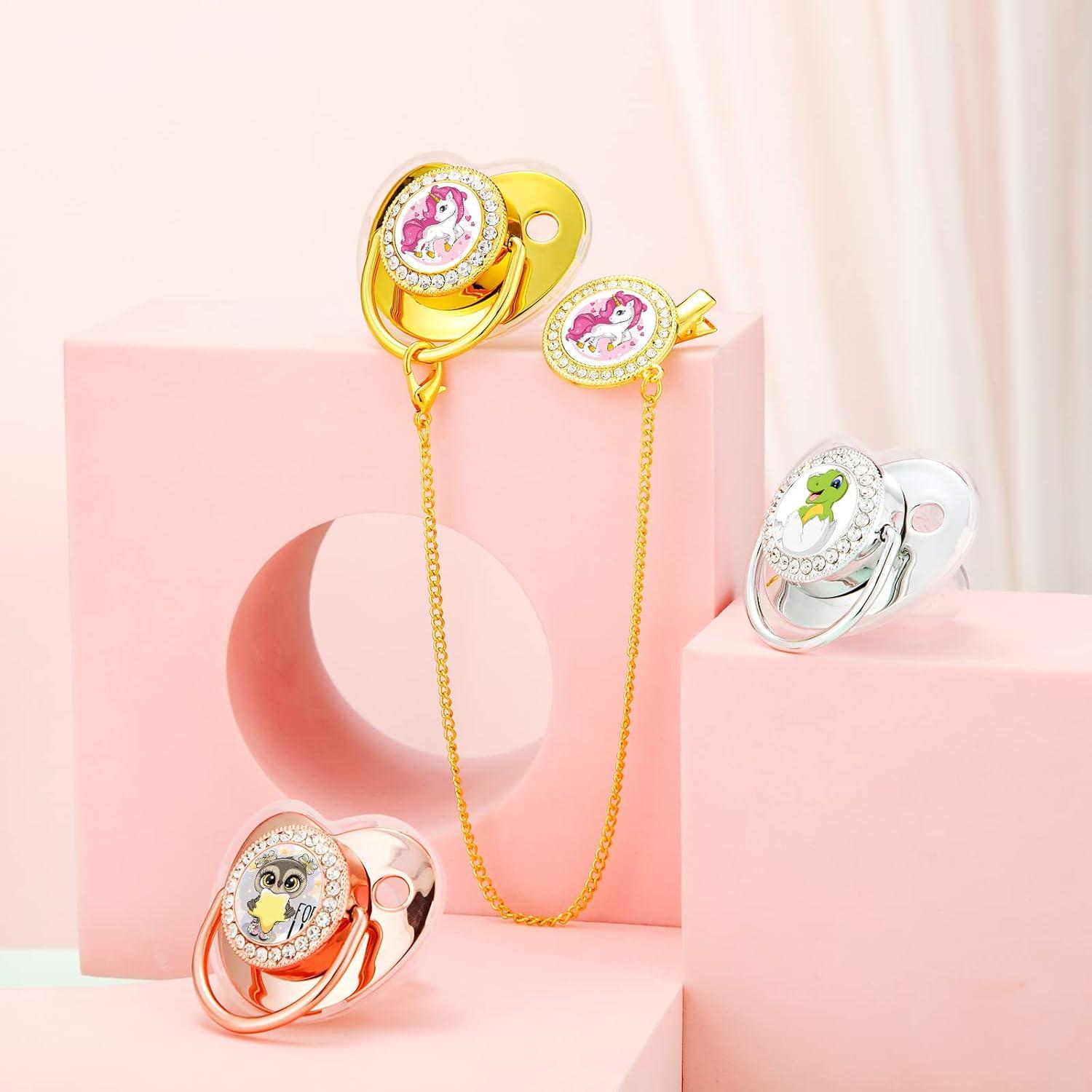 Juego de 3 Chupetes Personalizados con Clip Brillante - Silicona