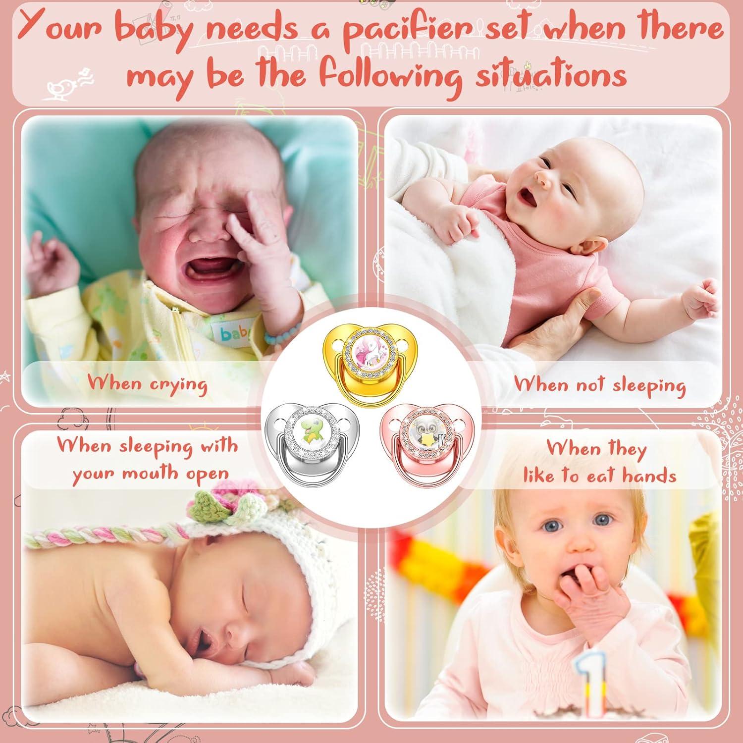 Juego de 3 Chupetes Personalizados con Clip Brillante - Silicona