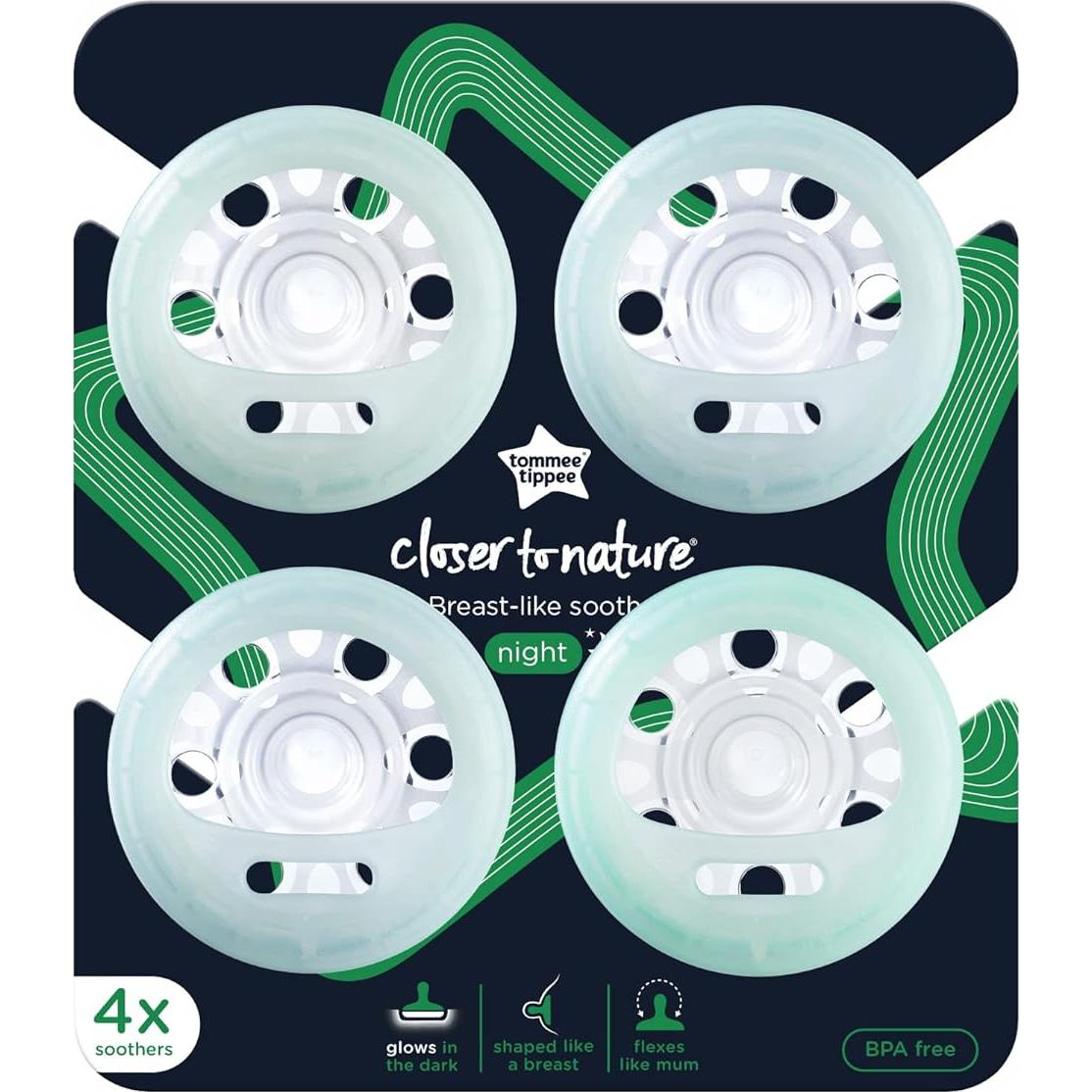 Chupete Nocturno Tommee Tippee 0-6 Meses Paquete de 4 Brilla en la Oscuridad