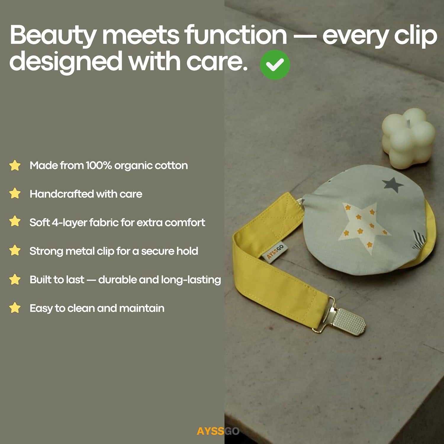 Clip y Sujetador de Chupete Ayssgo - Algodón 100% - Paquete de 2