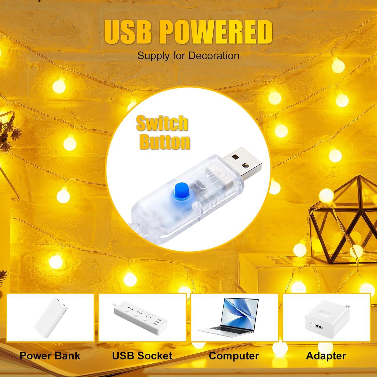Luces de Cuerda USB Minetom 10m 100 LED Globo Blanco Cálido