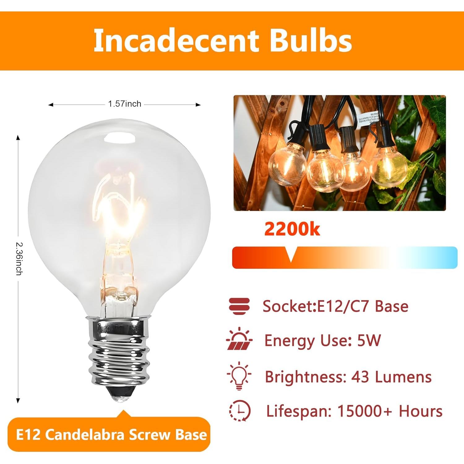 Paquete de 50 bombillas G40 Goothy E12 5W 2200K claras