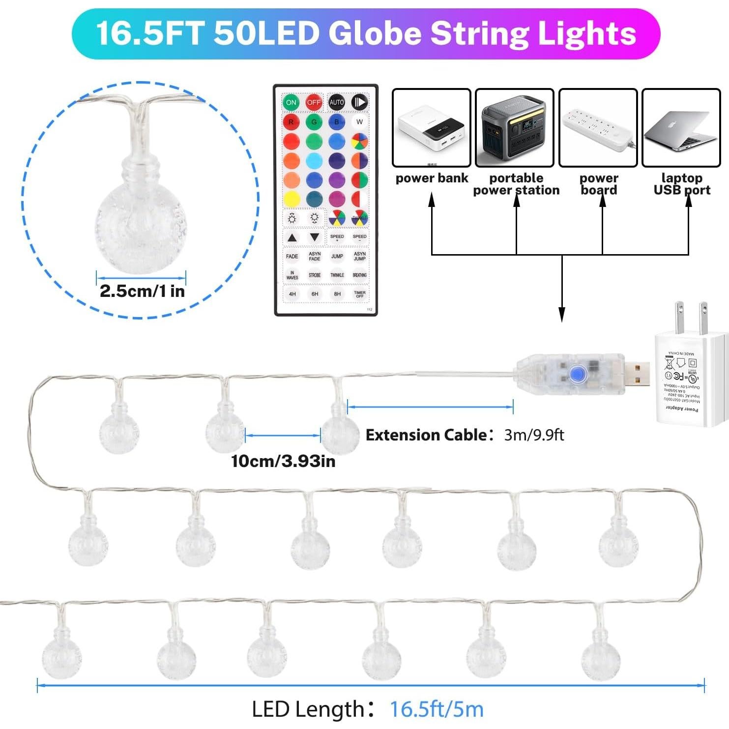 Luces de Cadena LED Omika 5m 50 Esferas RGB Control Remoto
