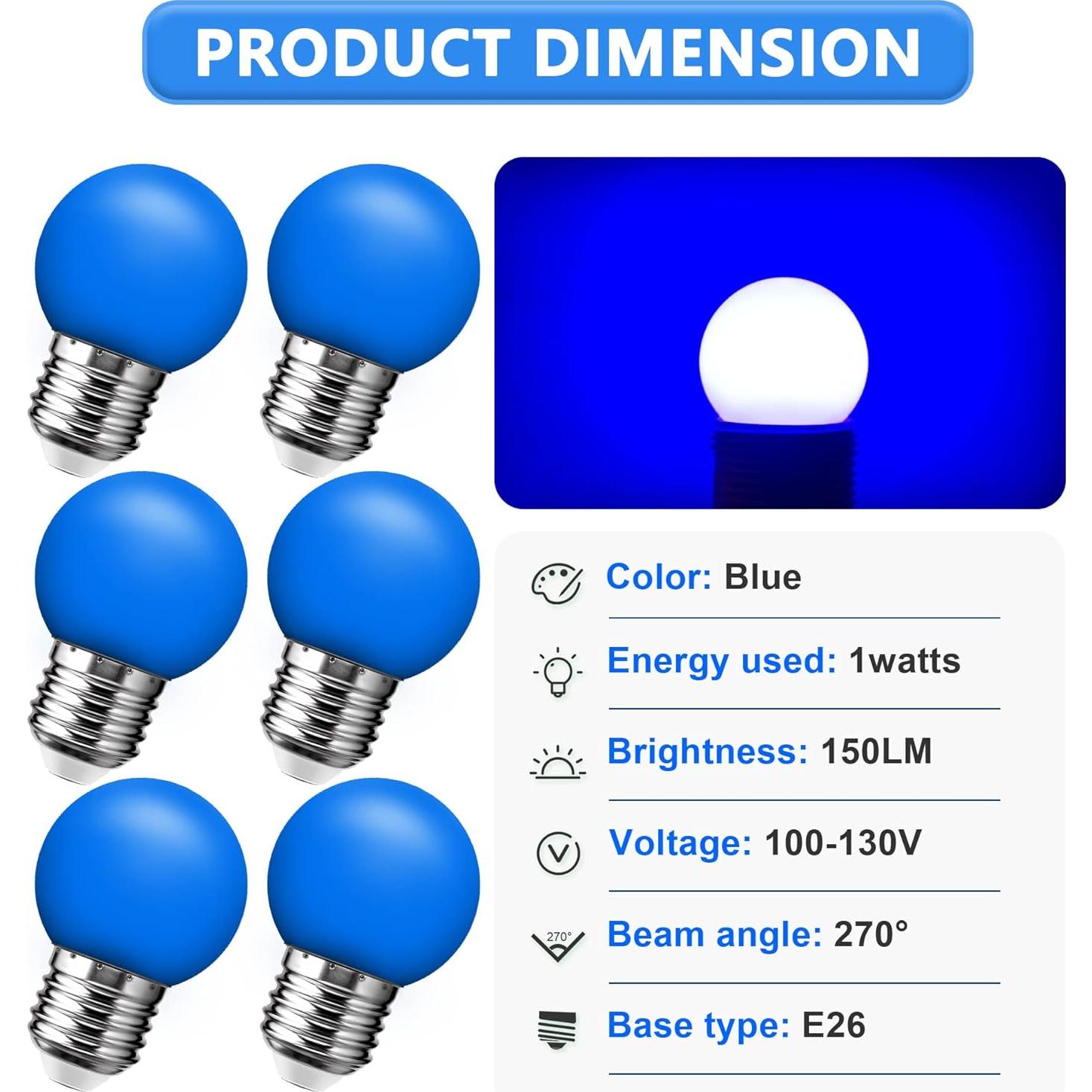Bombilla LED Azul E26 Flaspar 1W 150lm 6 Paquetes