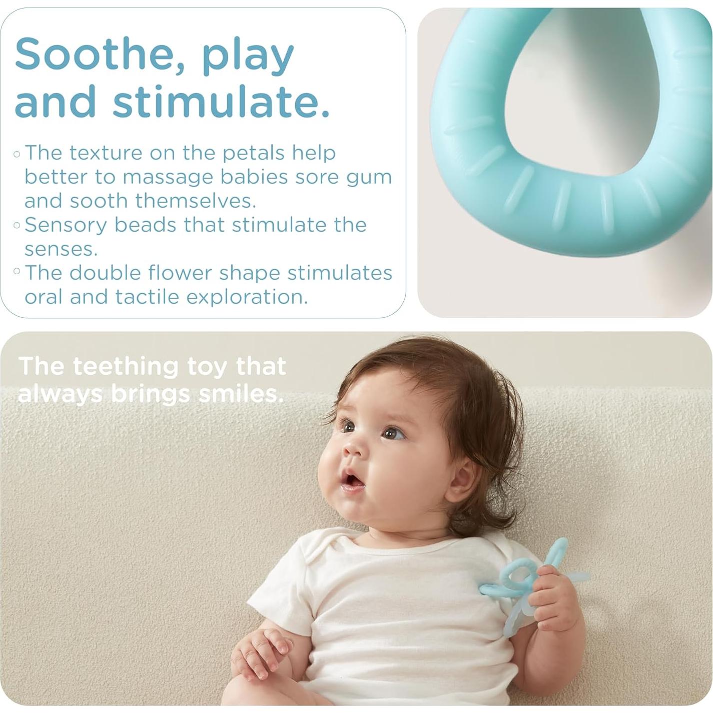 Mordedores para Bebés 3-12 Meses Silicona y Madera Azul