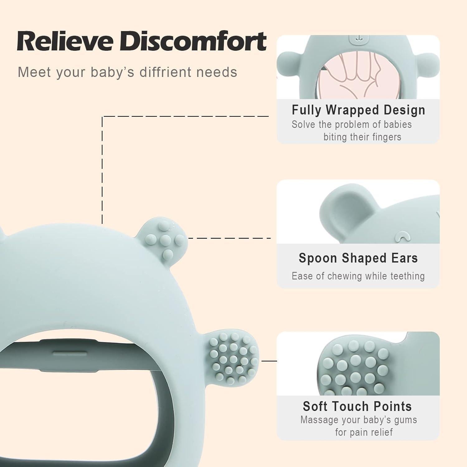 Mordedor de Silicona para Bebés AULEGE Guante Caramelo 3+ Meses