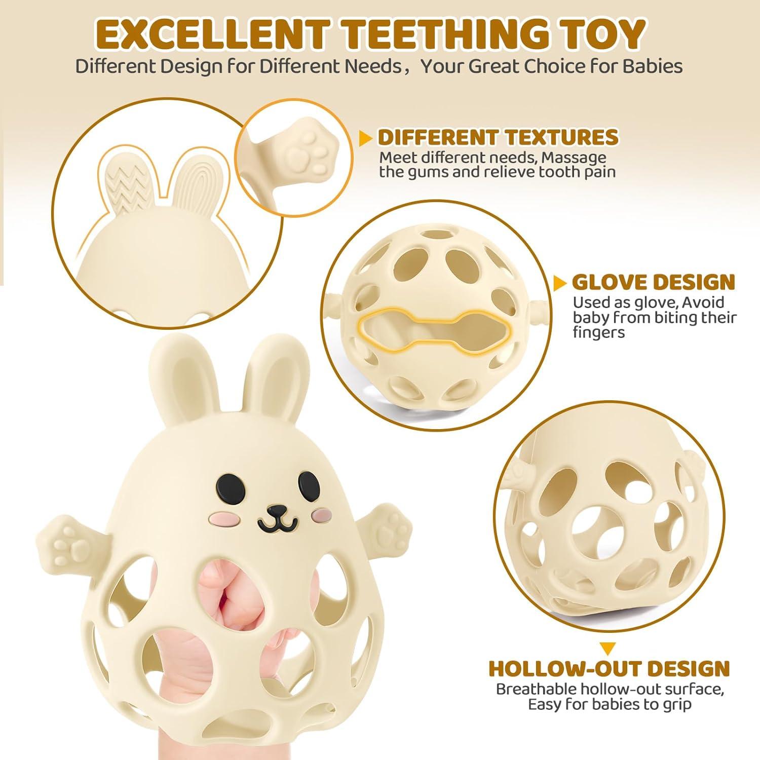 Juguete de Dentición Orzbow Crema 2 en 1 Sonajero y Mordedor