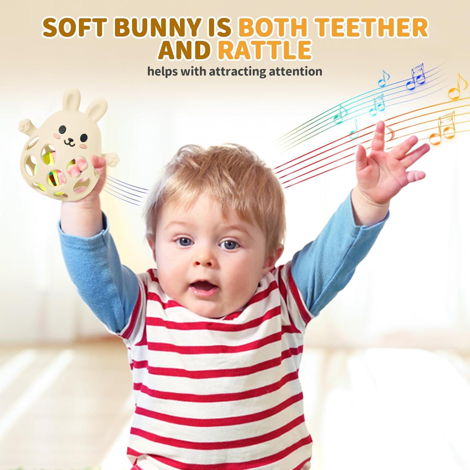 Juguete de Dentición Orzbow Crema 2 en 1 Sonajero y Mordedor