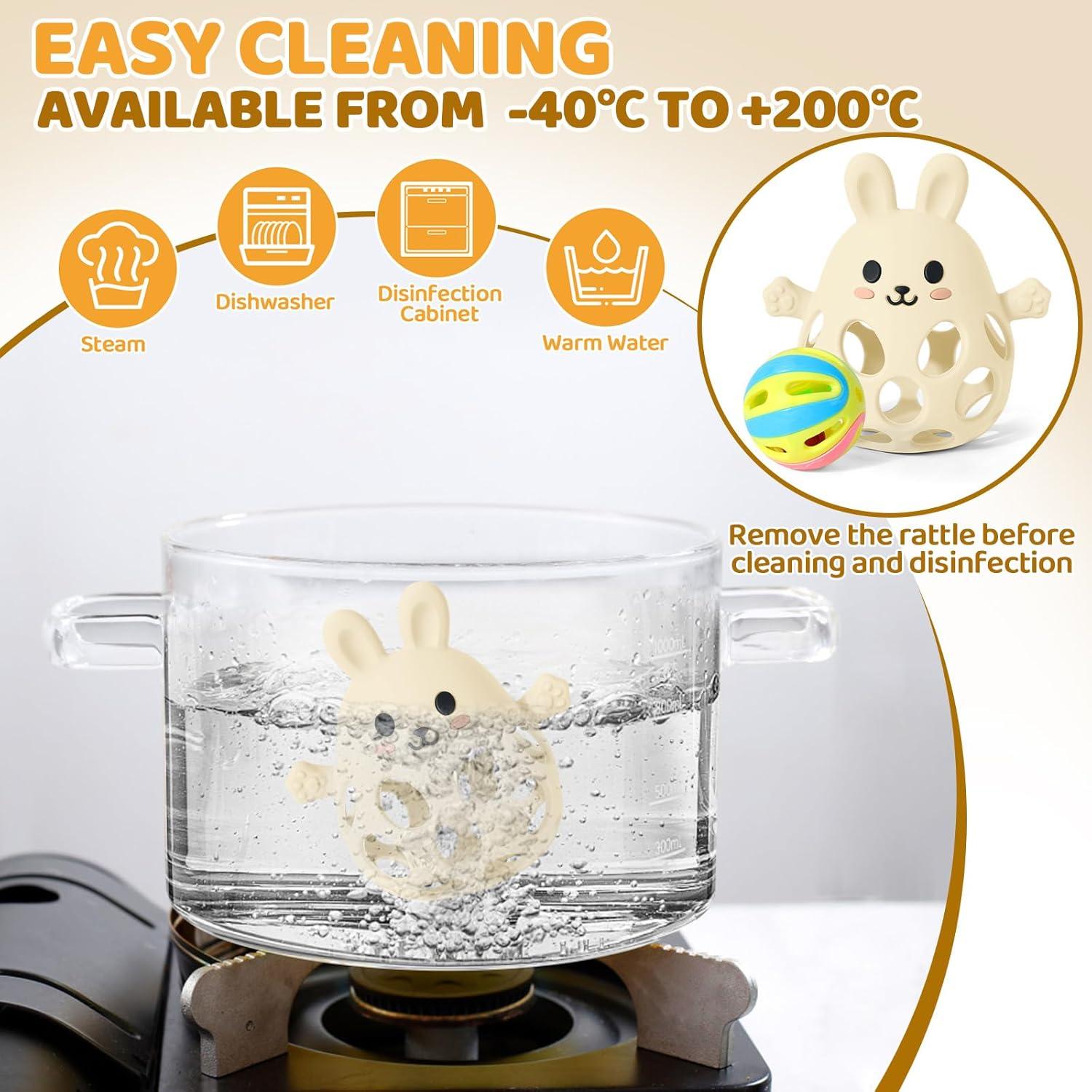 Juguete de Dentición Orzbow Crema 2 en 1 Sonajero y Mordedor