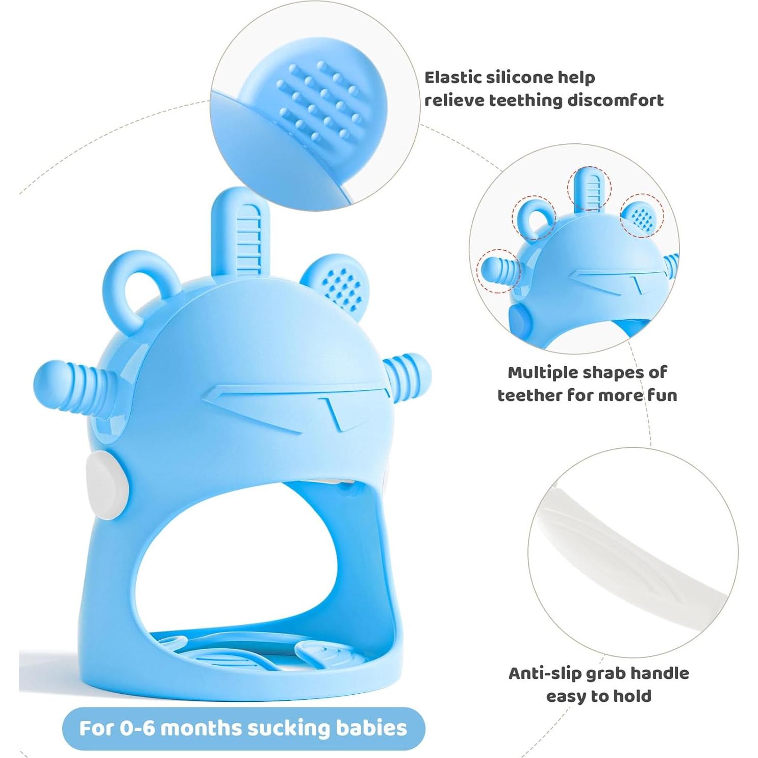 Mordedor de Silicona NCVI para Bebés 0-6 Meses Robot Azul Claro