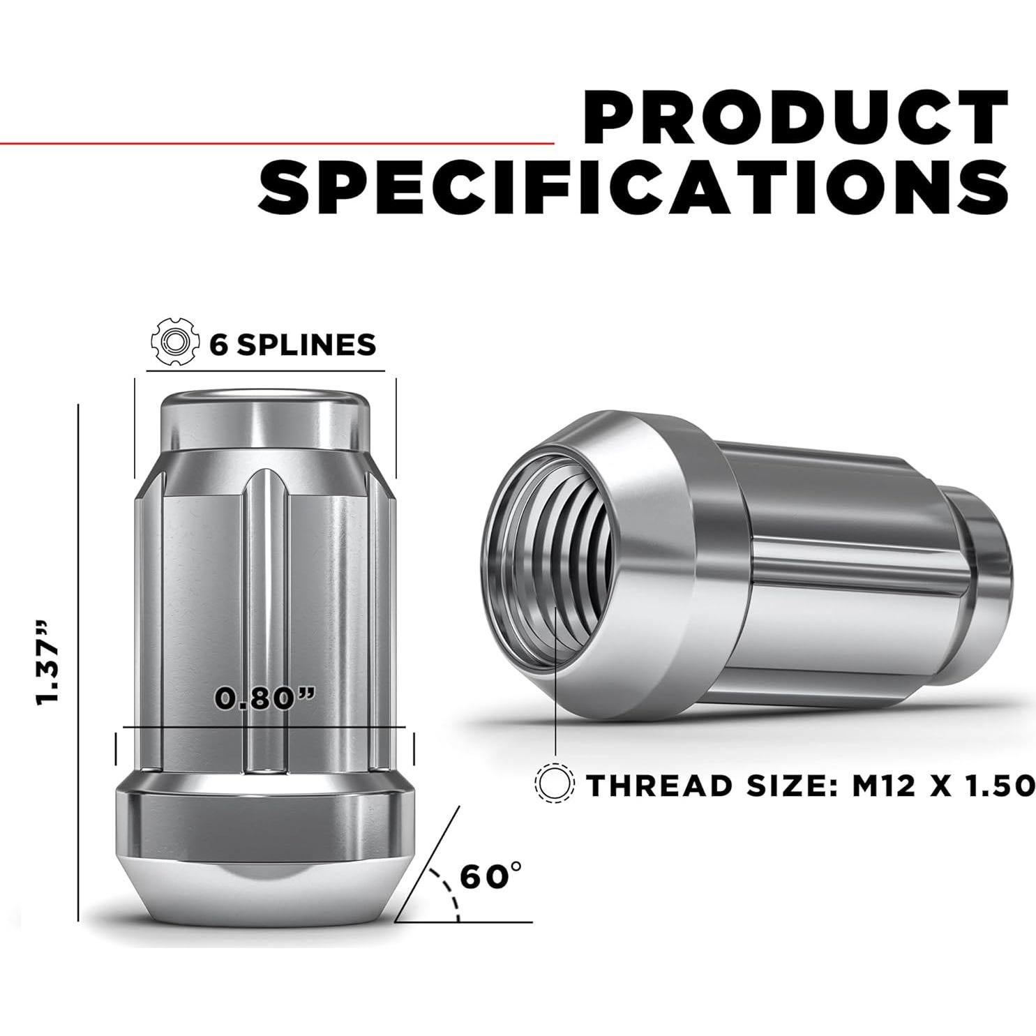 Tuerca de Lluvia Cromada M12x1.5 White Knight 3807-20AM - Paquete de 20