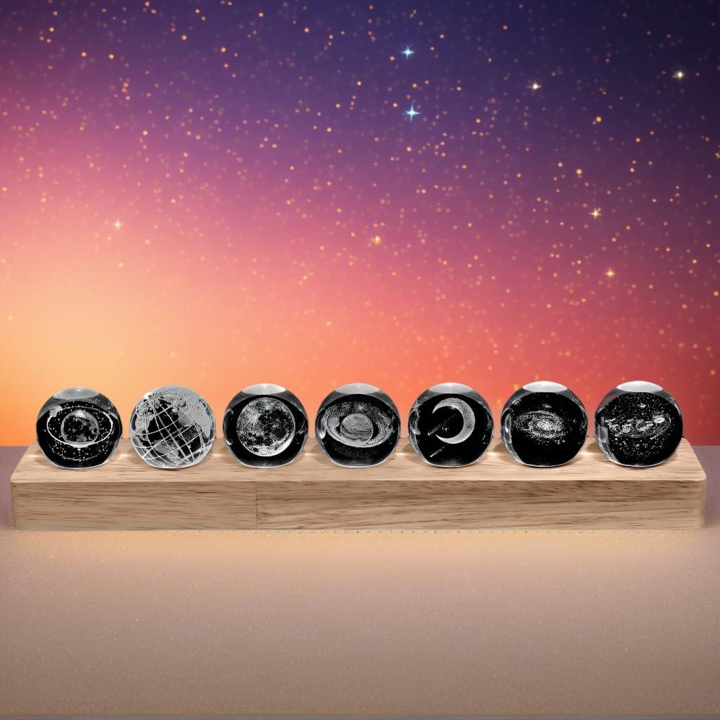 Modelo 3D Sistema Solar Bola de Cristal LED con Base de Madera