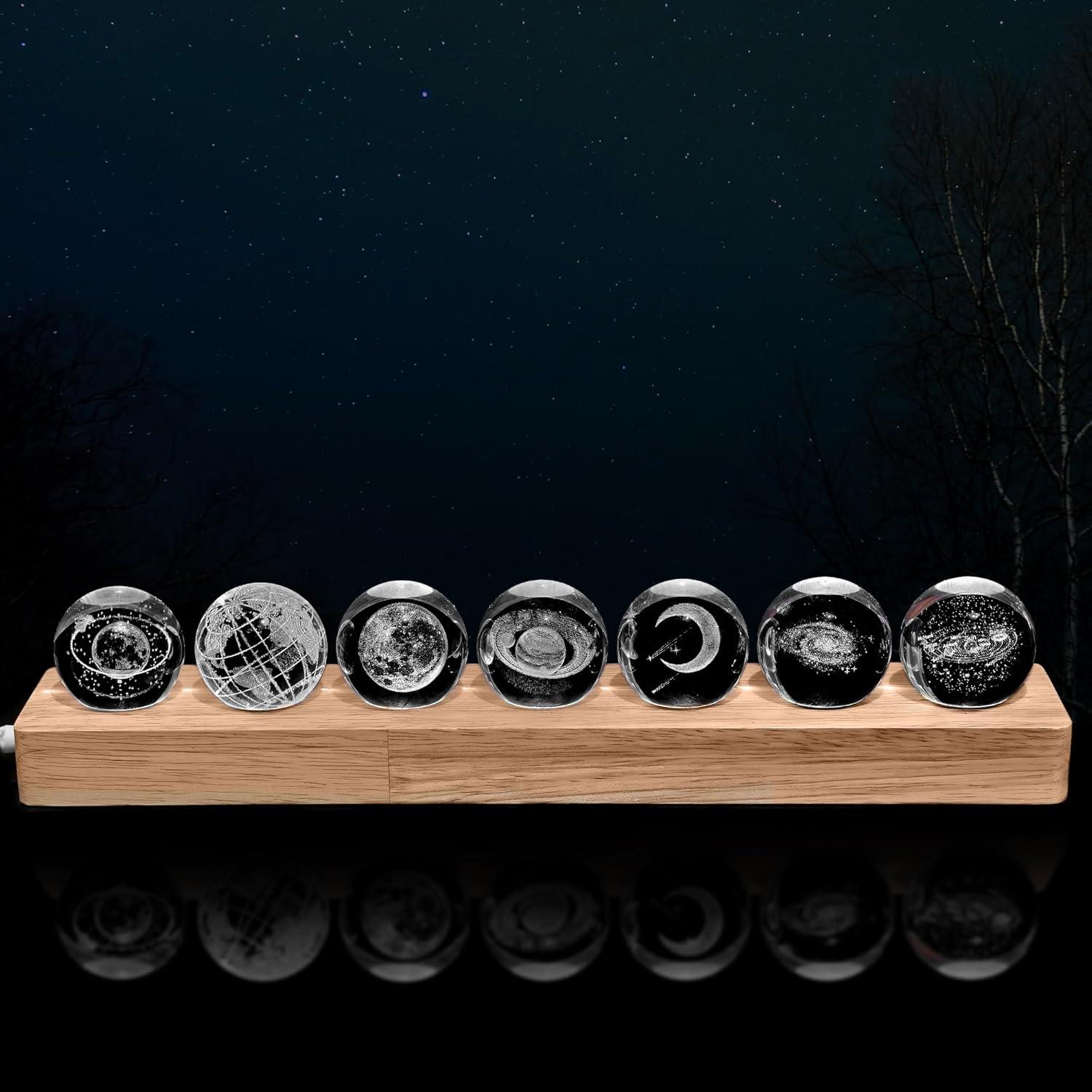 Modelo 3D Sistema Solar Bola de Cristal LED con Base de Madera
