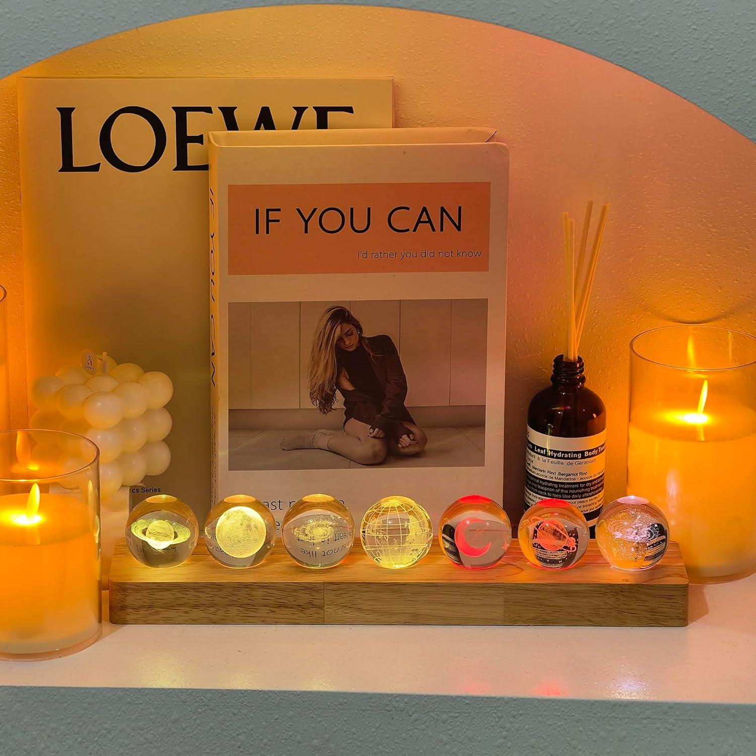 Modelo 3D Sistema Solar Bola de Cristal LED con Base de Madera