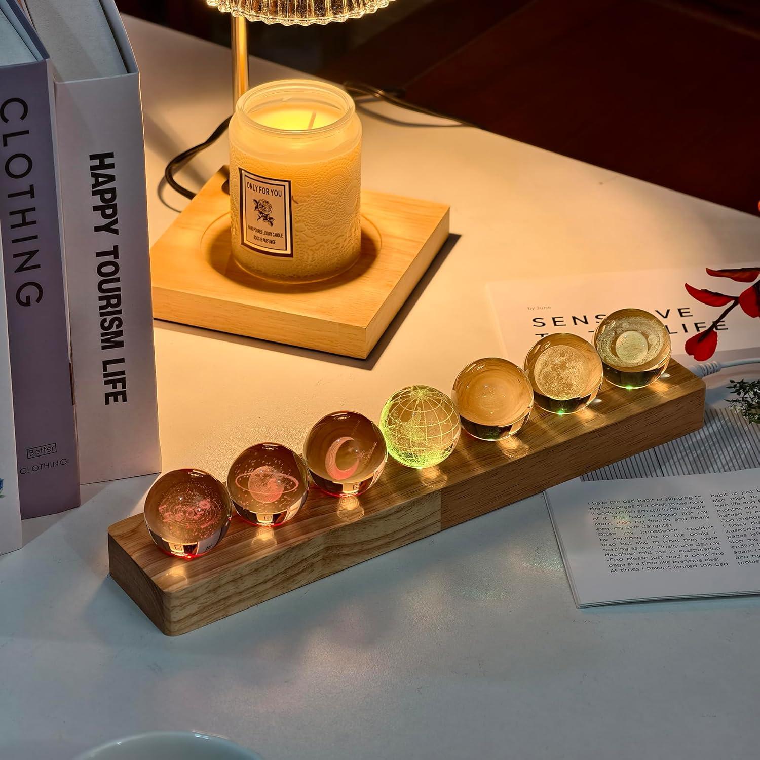 Modelo 3D Sistema Solar Bola de Cristal LED con Base de Madera