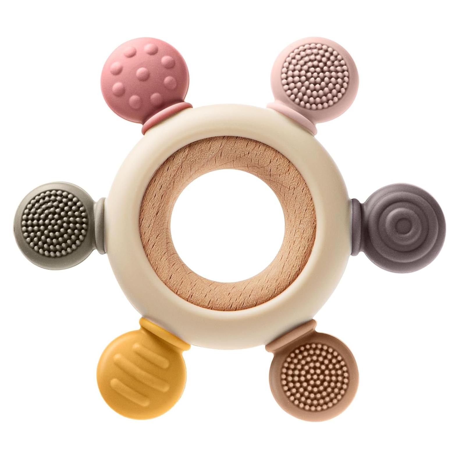 Mordedor de Dentición para Bebés Rosa - Silicona y Madera
