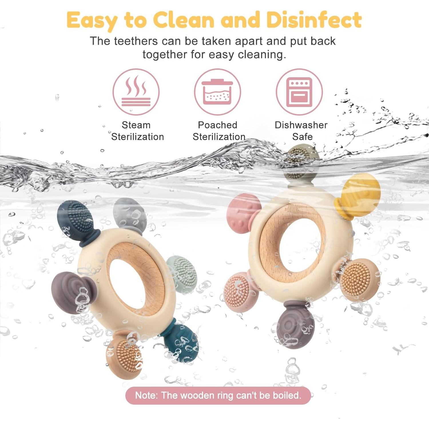 Mordedor de Dentición para Bebés Rosa - Silicona y Madera