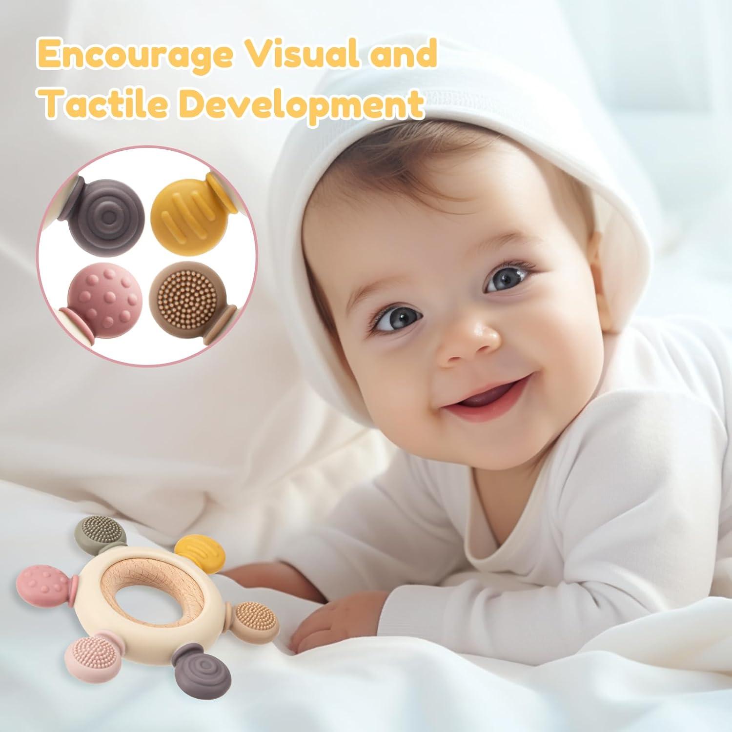 Mordedor de Dentición para Bebés Rosa - Silicona y Madera