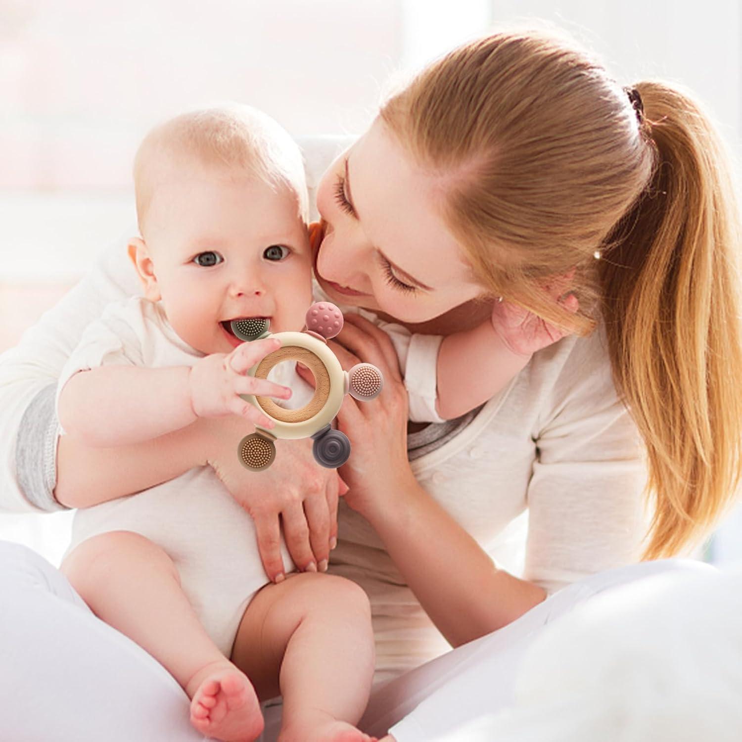 Mordedor de Dentición para Bebés Rosa - Silicona y Madera