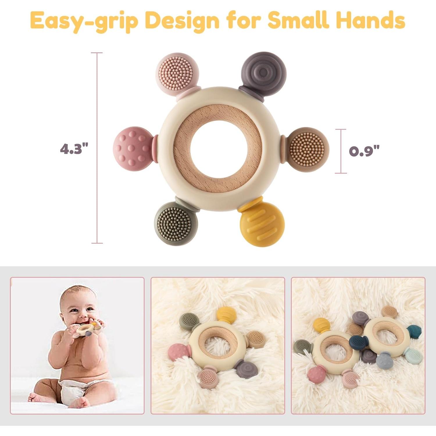 Mordedor de Dentición para Bebés Rosa - Silicona y Madera