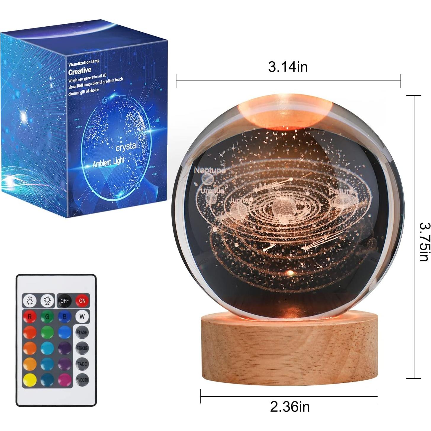 Bola de Cristal 3D Sistema Solar JANARARY 8cm con Control Remoto