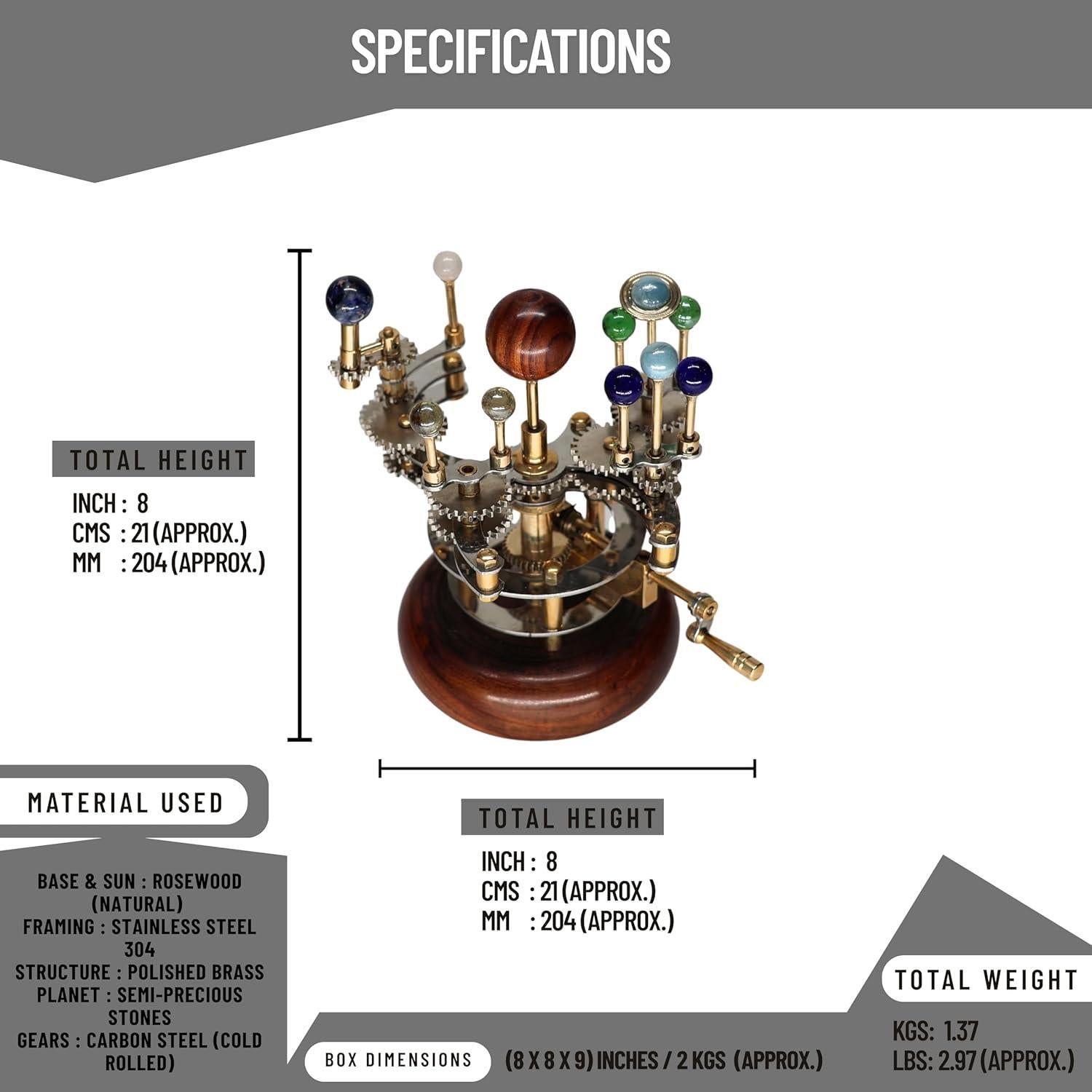 Orrery de Latón Vintage Museo Cosmos - Modelo Solar 20.32 cm