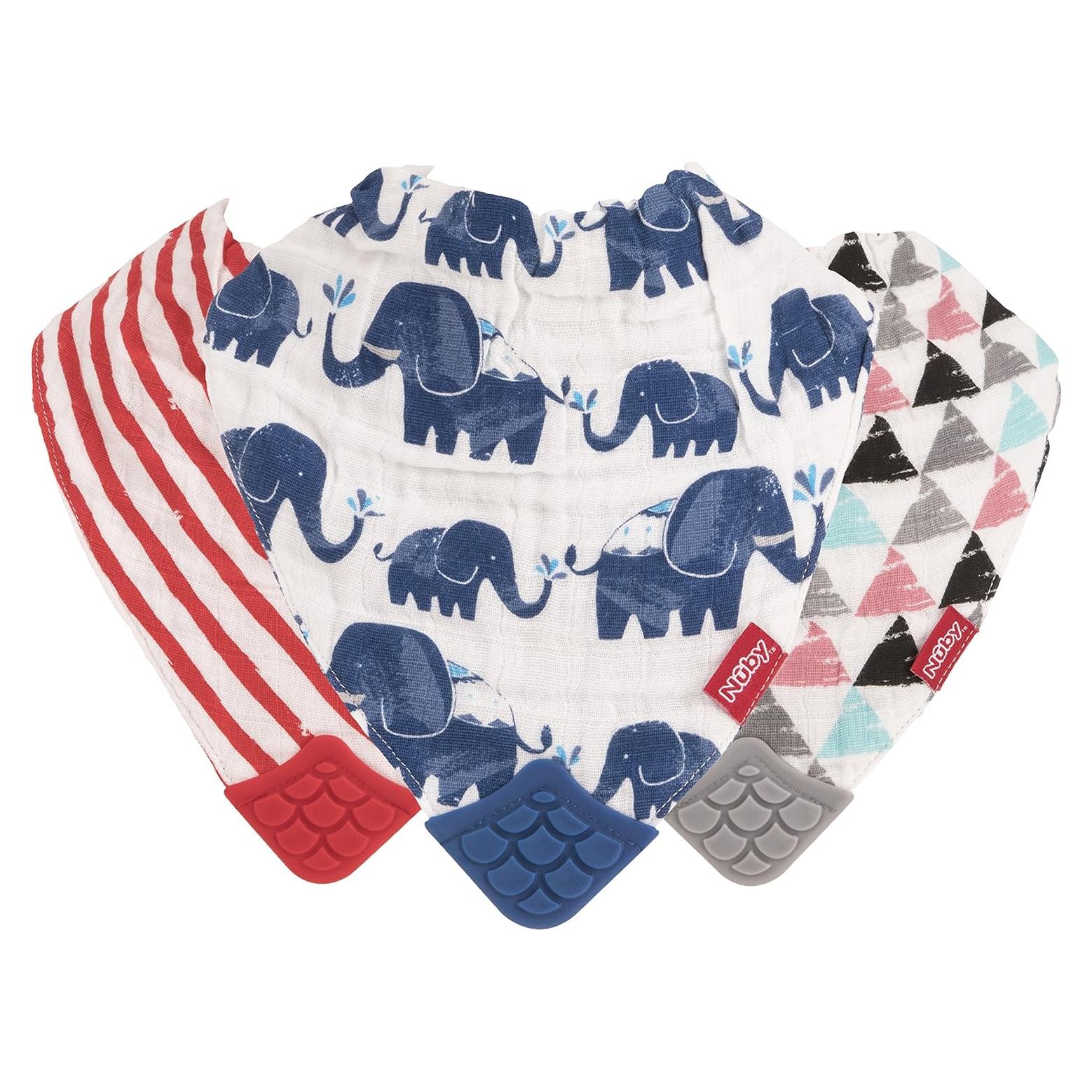 Babero de Dentición Nuby 3 Piezas Algodón 100% Natural Reversible