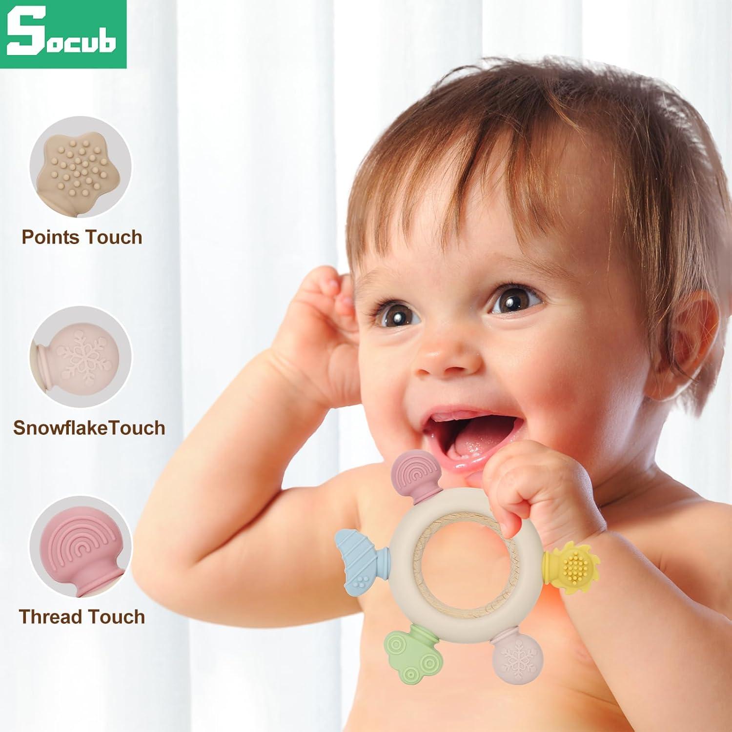 Socub Juguetes de Dentición para Bebés 0-12 Meses - Silicona y Madera