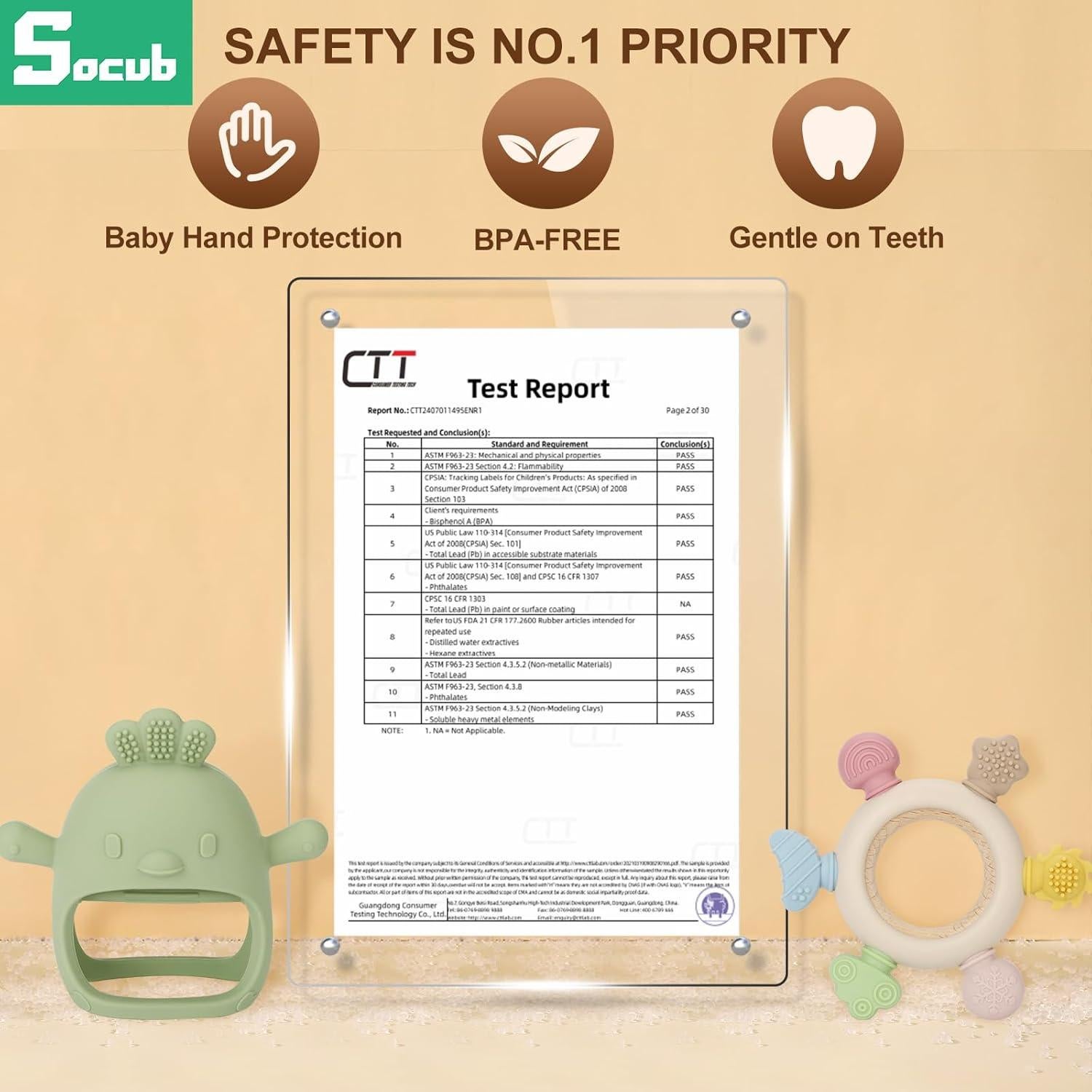 Socub Juguetes de Dentición para Bebés 0-12 Meses - Silicona y Madera