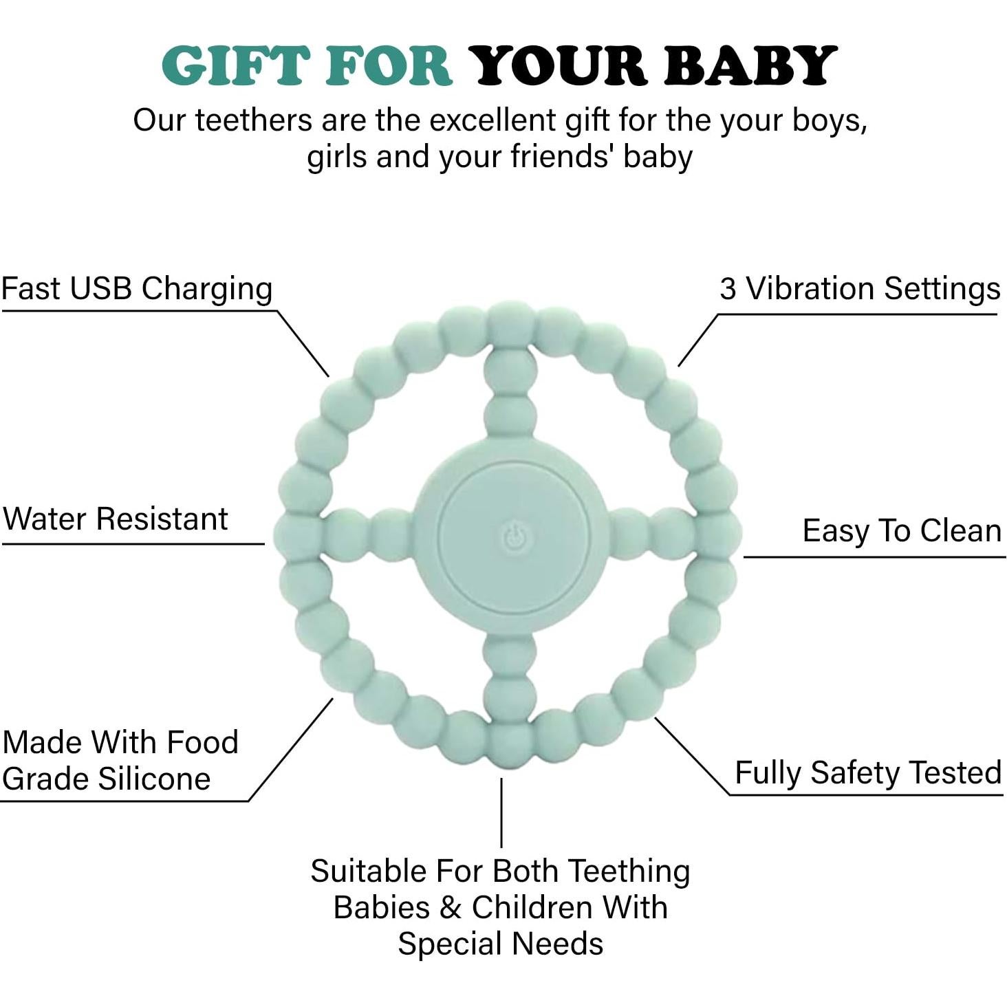 Anillo de Dentición ADORIPIE Verde - Silicona Segura 12.7 cm