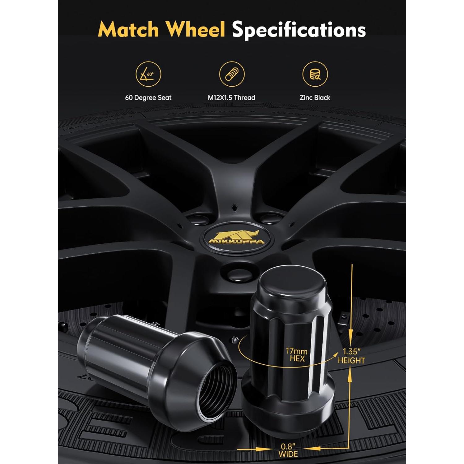 Tuercas de Rueda MIKKUPPA M12x1.5 Negras - 20 Piezas