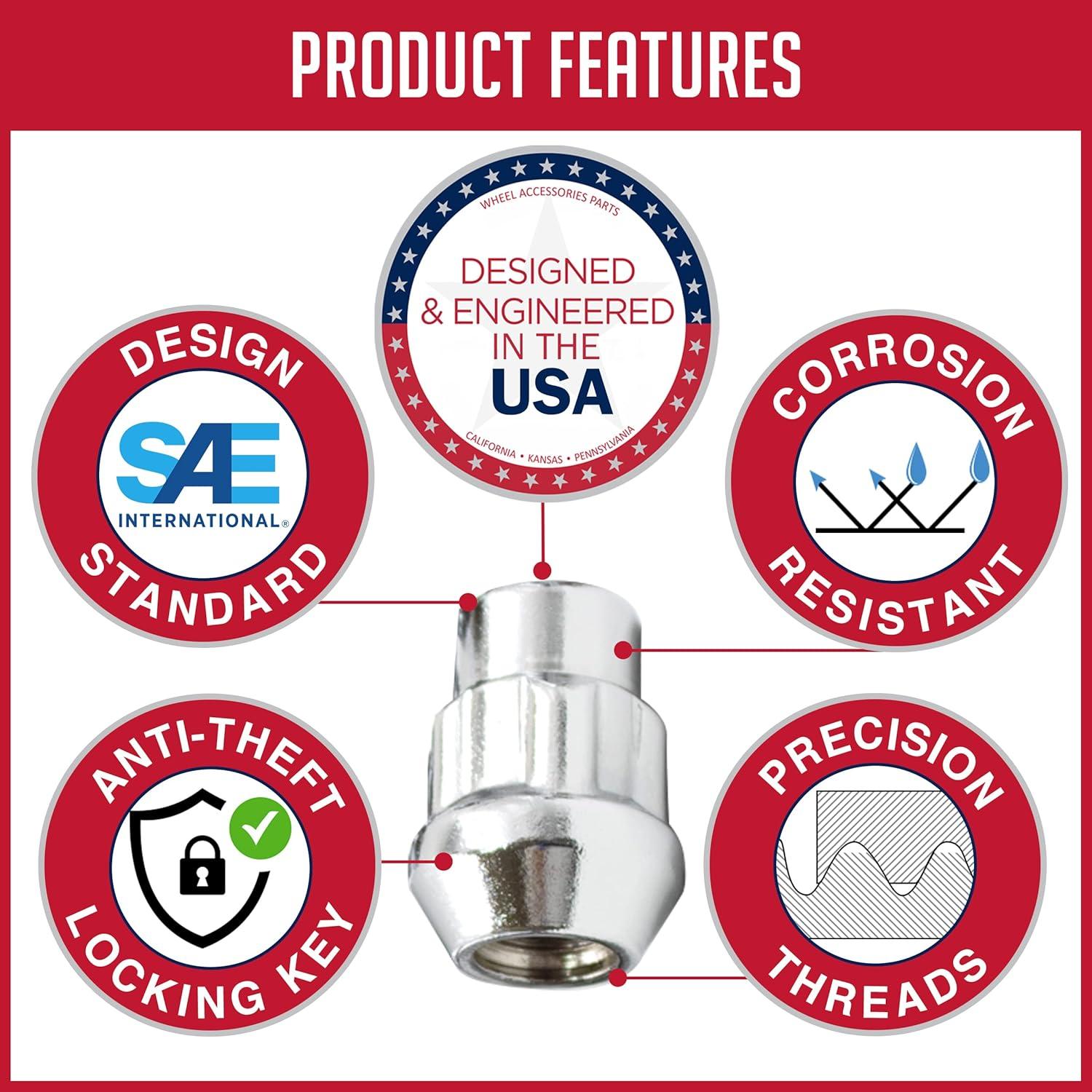Tuercas de Seguridad para Ruedas Acorn Cromo 1/2"-20 Juego de 4