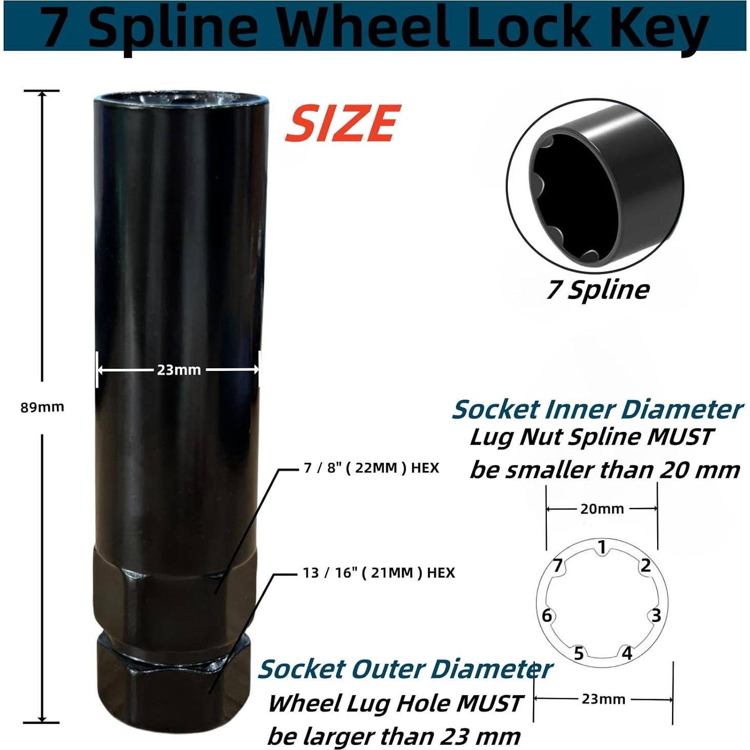 Llave de Tuerca de Rueda 7 Puntas Yokolos 21mm 22mm