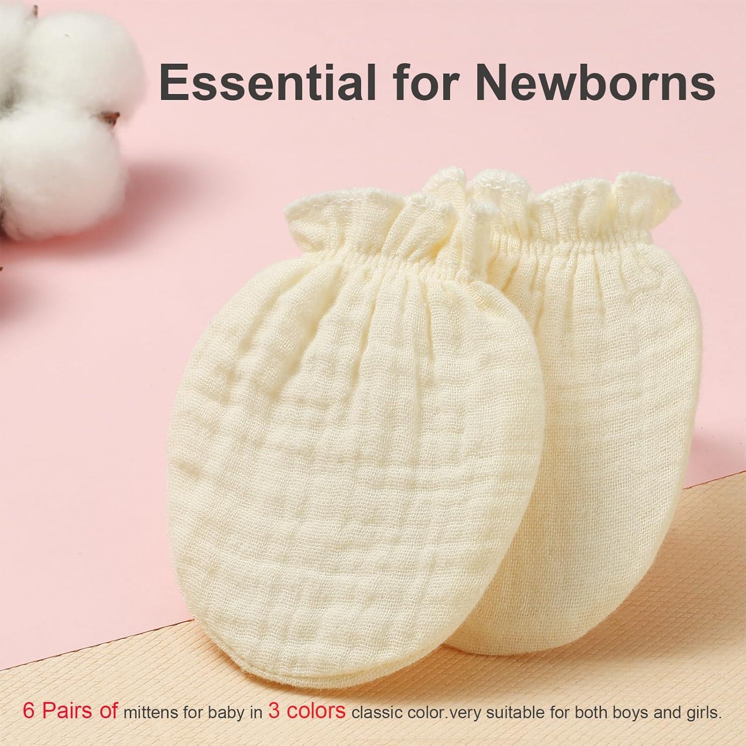 Manoplas para Recién Nacidos No Scratch 100% Algodón 6 Piezas