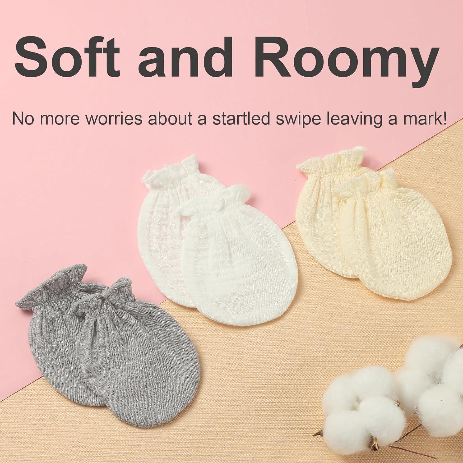 Manoplas para Recién Nacidos No Scratch 100% Algodón 6 Piezas