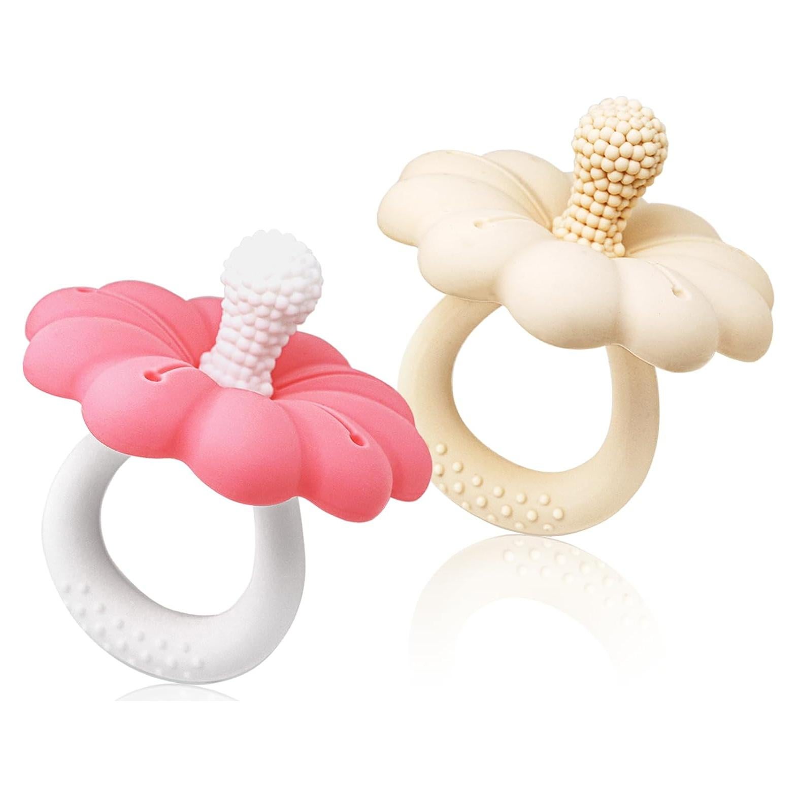 2 Juguetes de Dentición Silicona Grado Alimenticio Rosa Caramelo