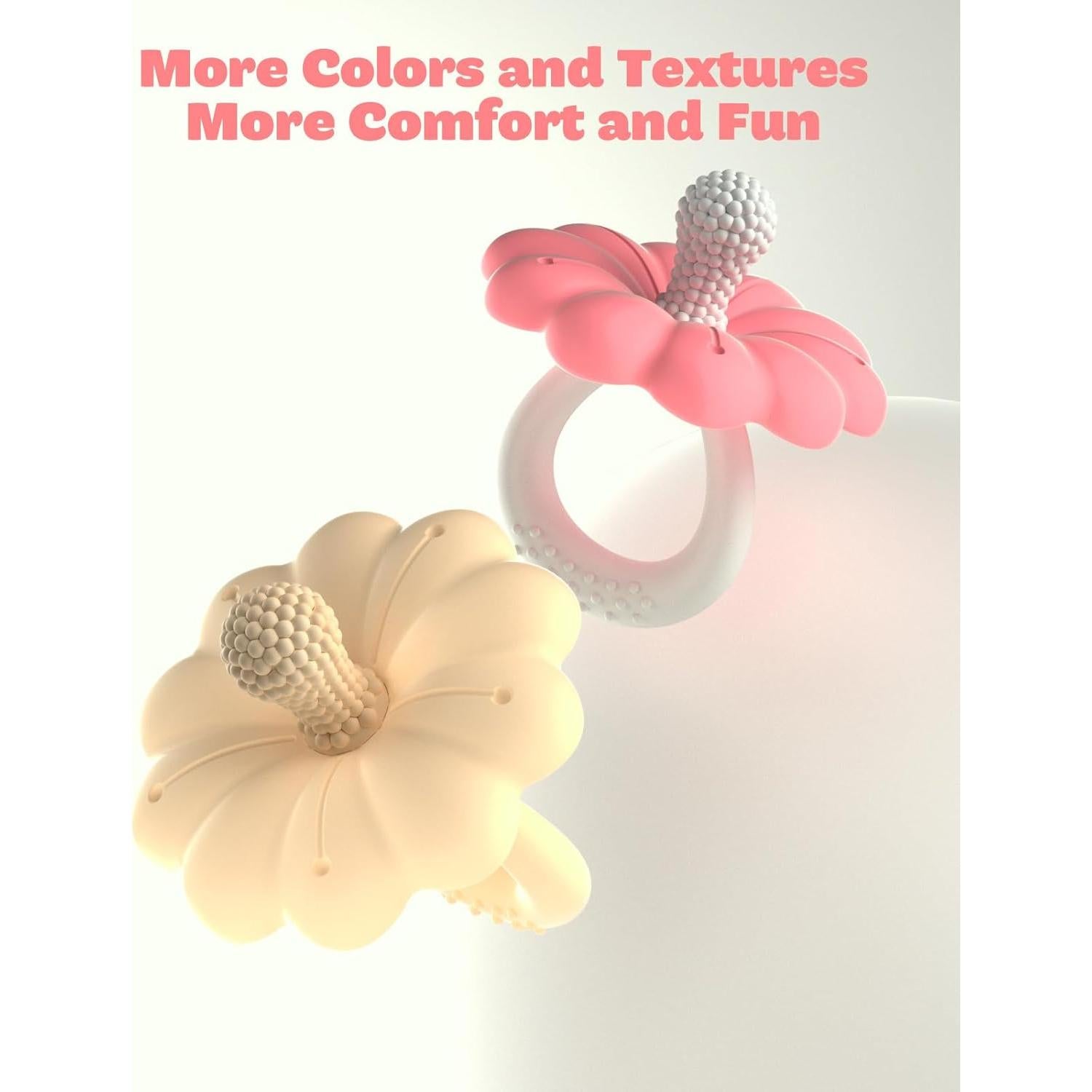 2 Juguetes de Dentición Silicona Grado Alimenticio Rosa Caramelo