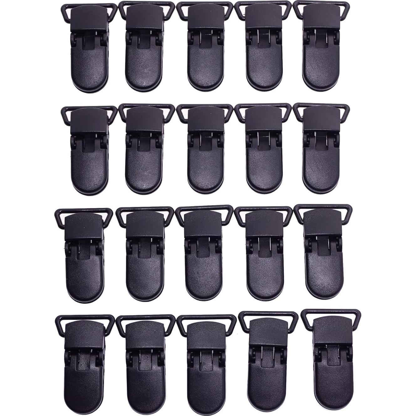 25 Clips de Chupete Plástico Negro Sutoyuen para Bebés