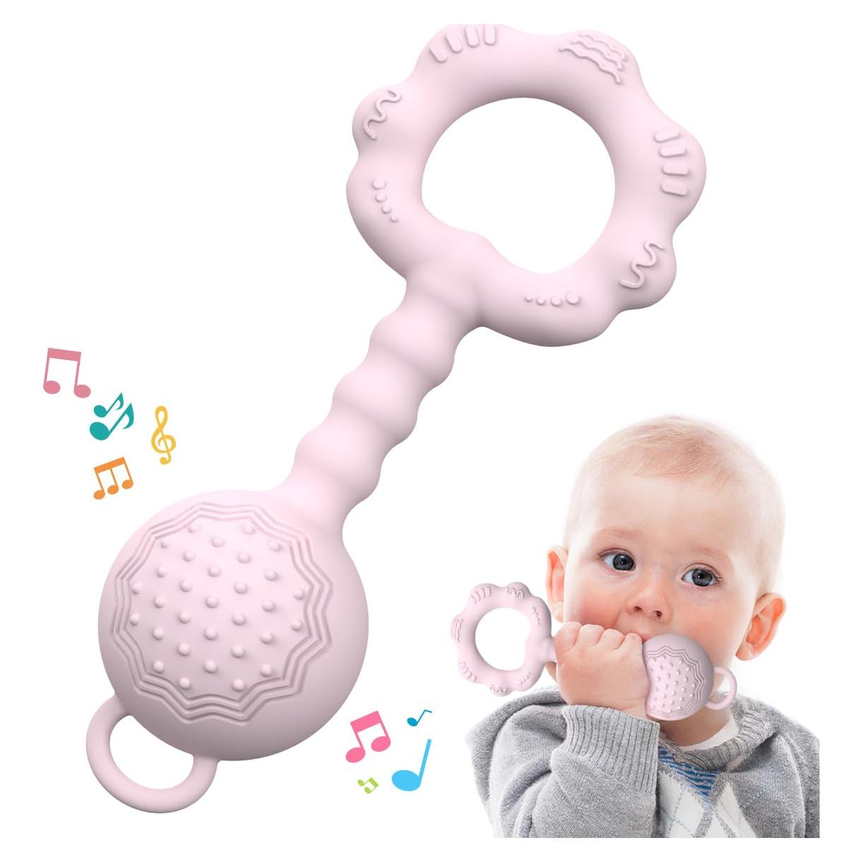 Sonajero Mordedor ETETOO Rosa Silicona Grado Alimenticio 0-12 meses