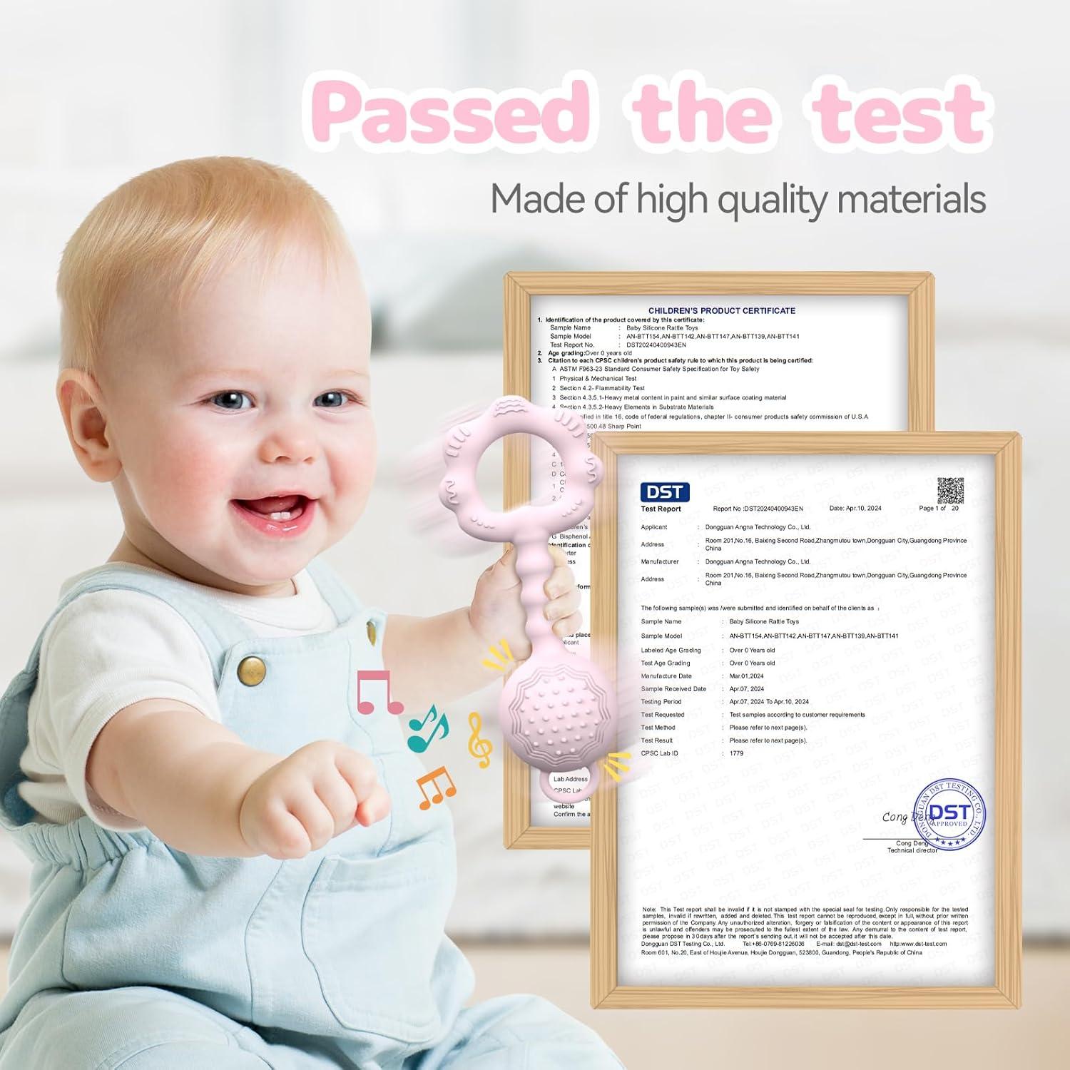 Sonajero Mordedor ETETOO Rosa Silicona Grado Alimenticio 0-12 meses