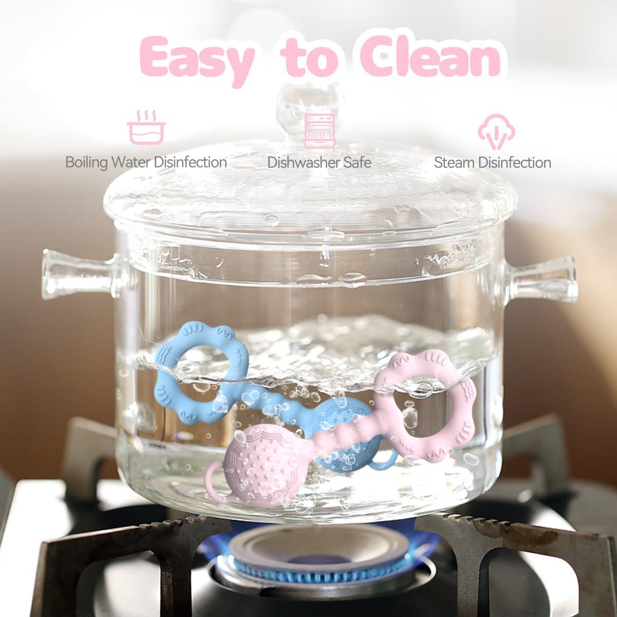 Sonajero Mordedor ETETOO Rosa Silicona Grado Alimenticio 0-12 meses