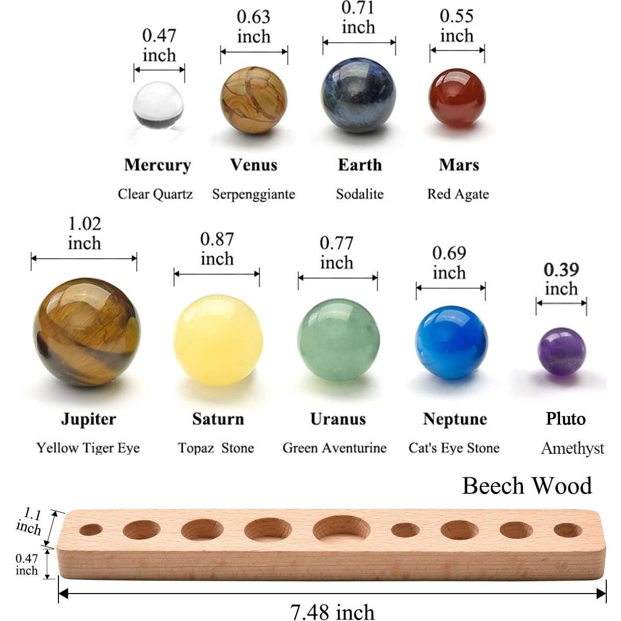 Esfera de Gemas Naturales del Sistema Solar 9 Planetas con Soporte
