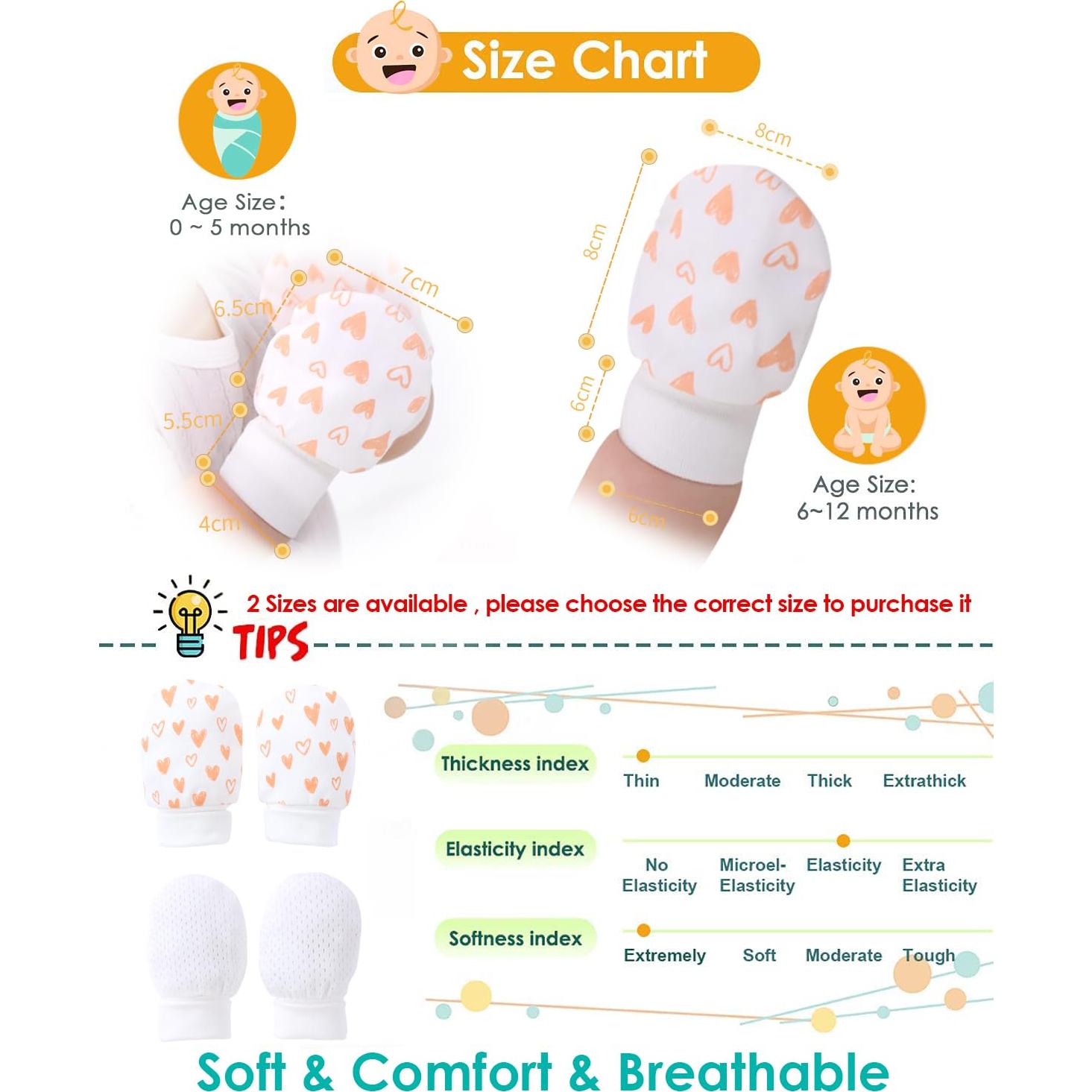 Manoplas Antirrasguños para Bebés 6-12 Meses Algodón Unisex