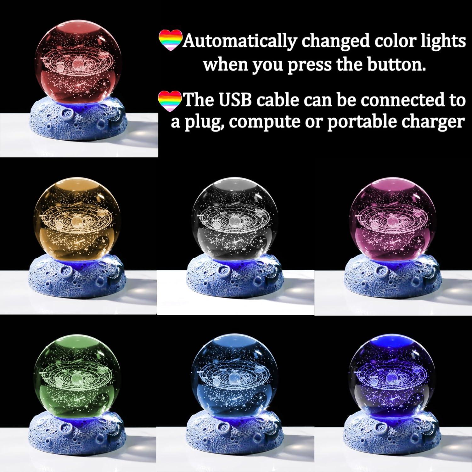 Bola de Cristal 3D del Sistema Solar Ornalrist 6 cm con Base LED