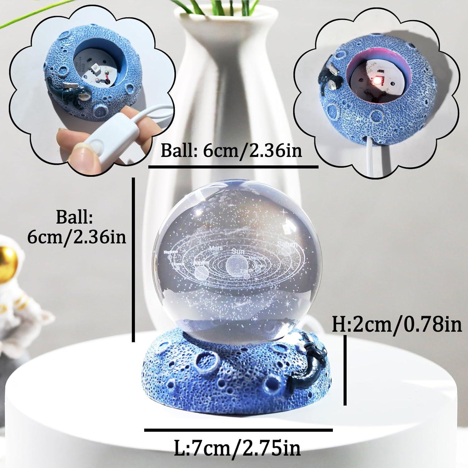 Bola de Cristal 3D del Sistema Solar Ornalrist 6 cm con Base LED
