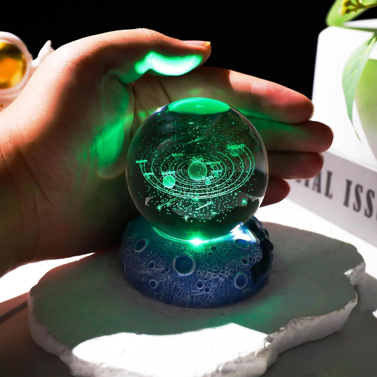 Bola de Cristal 3D del Sistema Solar Ornalrist 6 cm con Base LED